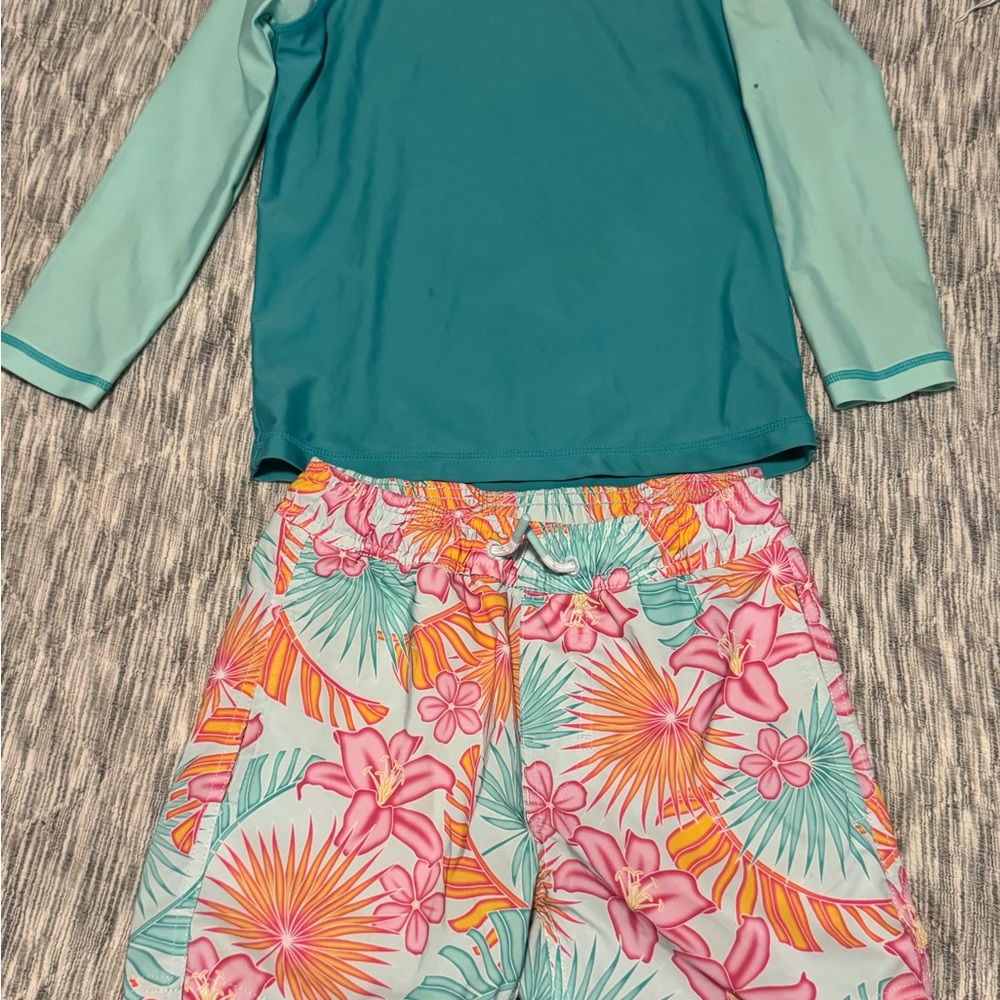 Kids Swim Set - Teal and Floral Design